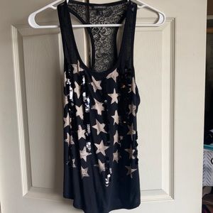 Sequin Star Racerback Tank Top, Express, XS